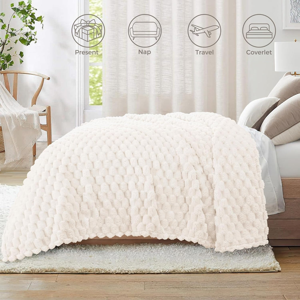 Fleece Throw Blanket, Luxury Super Soft Lightweight Summer Blanket, 3D Jacquard Cozy Fluffy Plush Decorative Sofa
