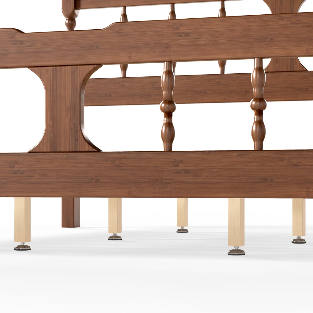 King Vintage Wood Spindle Post Bed, Bamboo Platform Bed, Brown