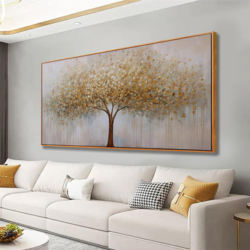 Wall Art Gold Abstract Tree of Life Framed Modern Artwork Canvas Painting Textured Tree Pictures Wall Decor Home
