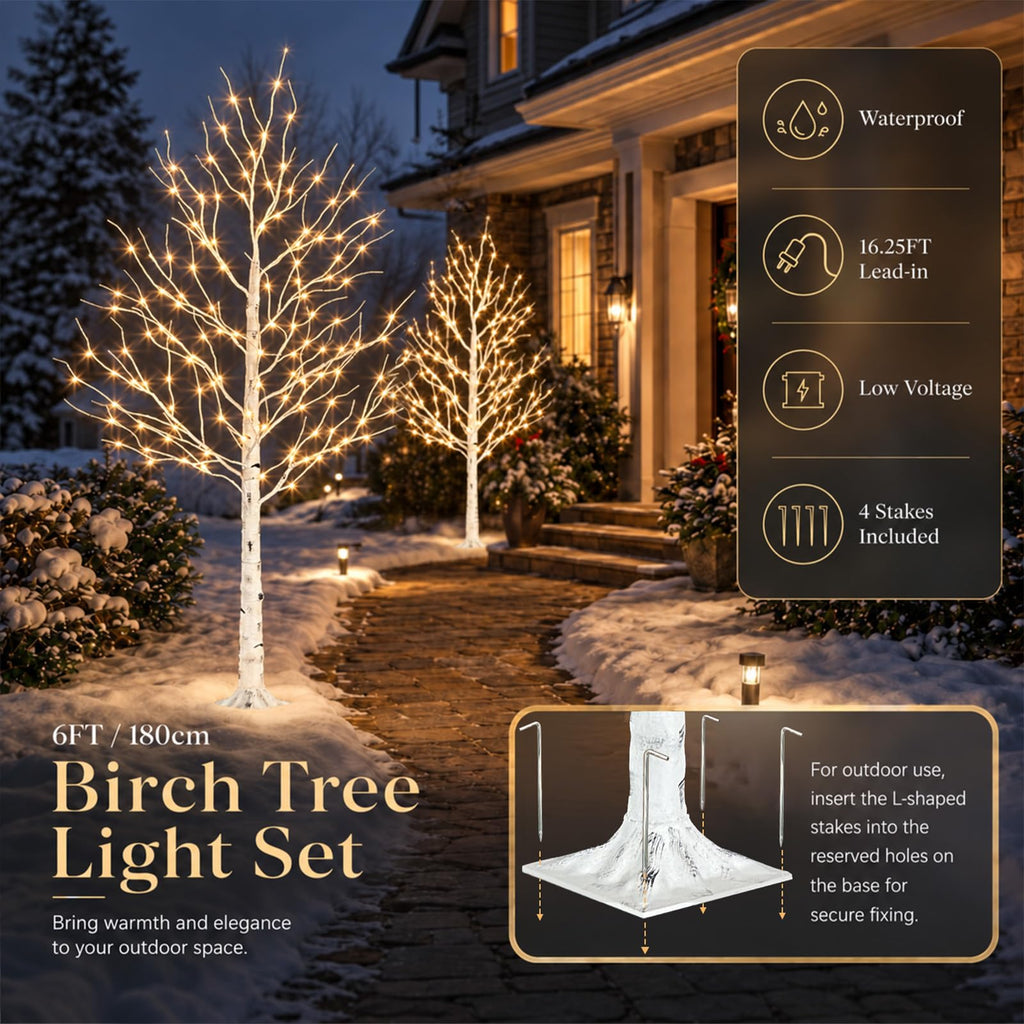 Birch Tree with LED Lights, 6ft Lighted Christmas Trees Outdoor