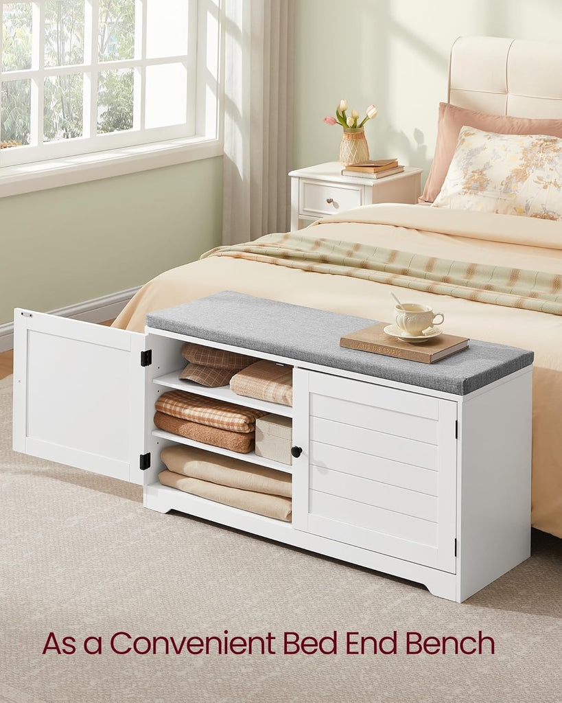 Shoe Storage Bench with Cushion, 3-Tier Entryway Bench with Padded Seat, Doors, Adjustable Shelves, 14 x 39.8 x 20.7