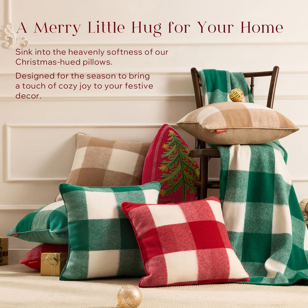 Christmas Throw Blanket, Premium Faux Wool Buffalo Check Blanket with Locking Edge Warp-Knitted Christmas Plaid