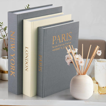 Faux Book Storage Box Set (Set of 3) - Decorative Faux Books with Hidden Storage for Coffee Table Decor, Bookshelf or