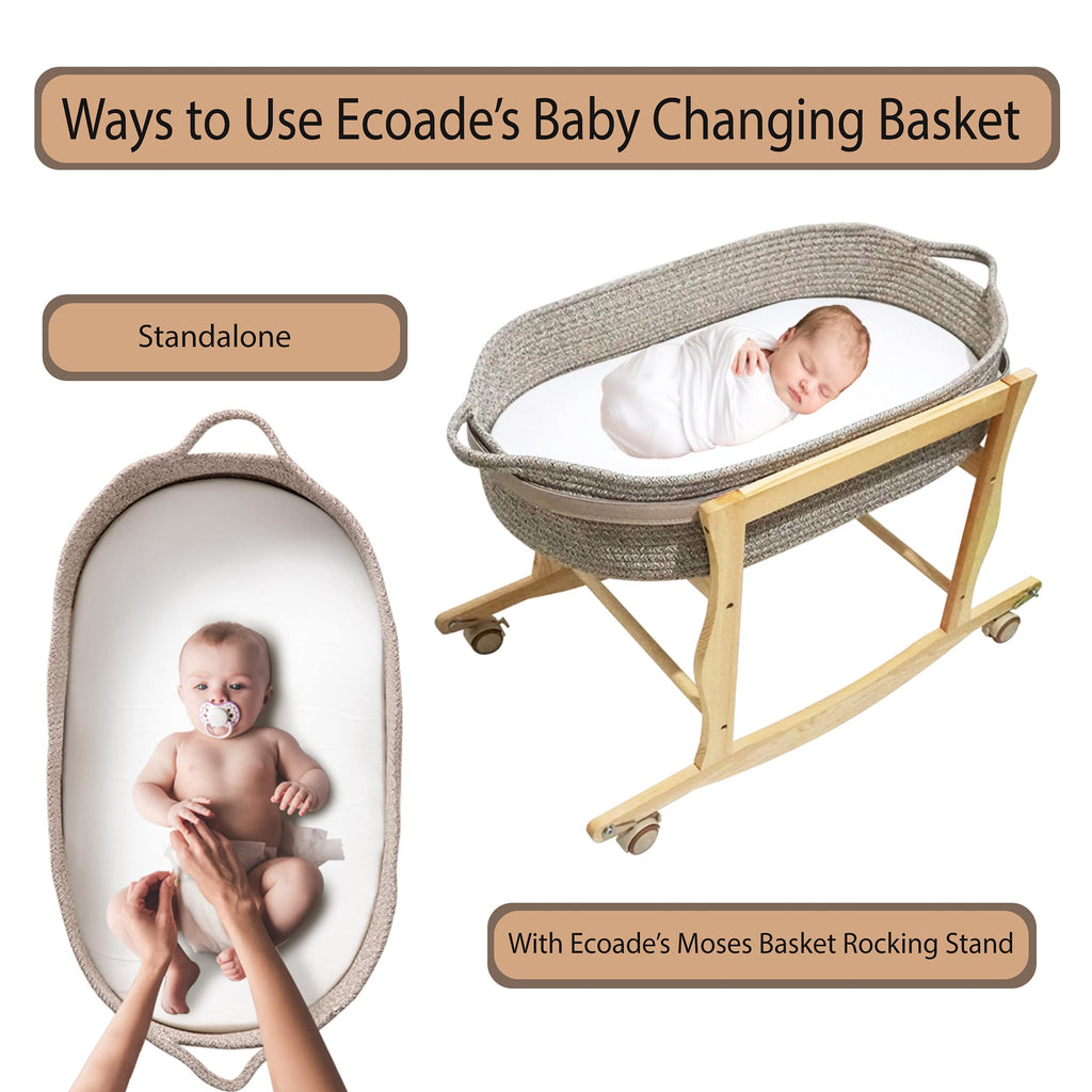 Baby Changing Basket - Moses Basket Changing Table Topper and Thick Foam Pad with Removable Cotton Mattress Cover