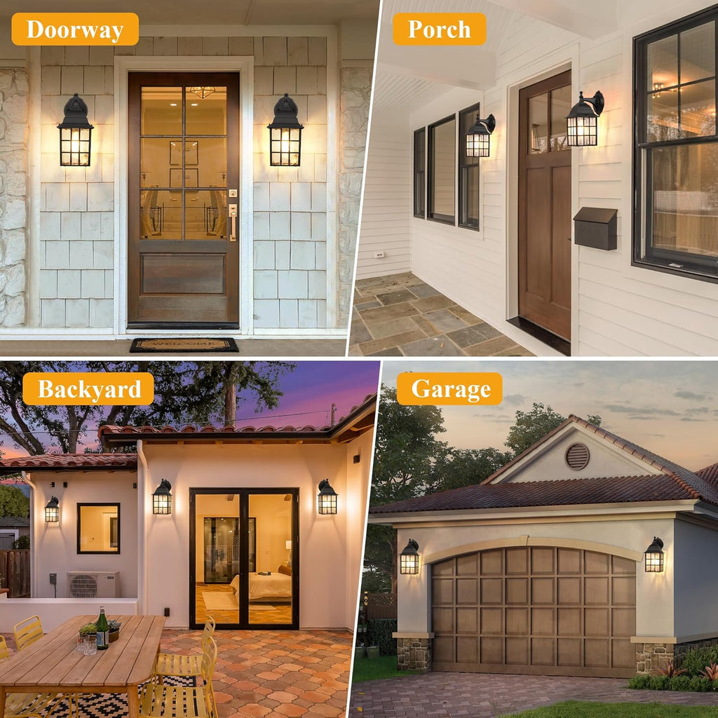 2-Pack Dusk to Dawn Outdoor Wall Lights, Sensor Exterior Light Fixtures, Porch Lights, Black Waterproof Wall Sconces