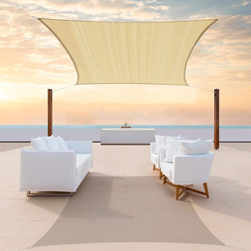 10' x 20' Beige Sun Shade Sail Rectangle Canopy Fabric Cloth Screen, Water Permeable & UV Block UPF50, Heavy Duty