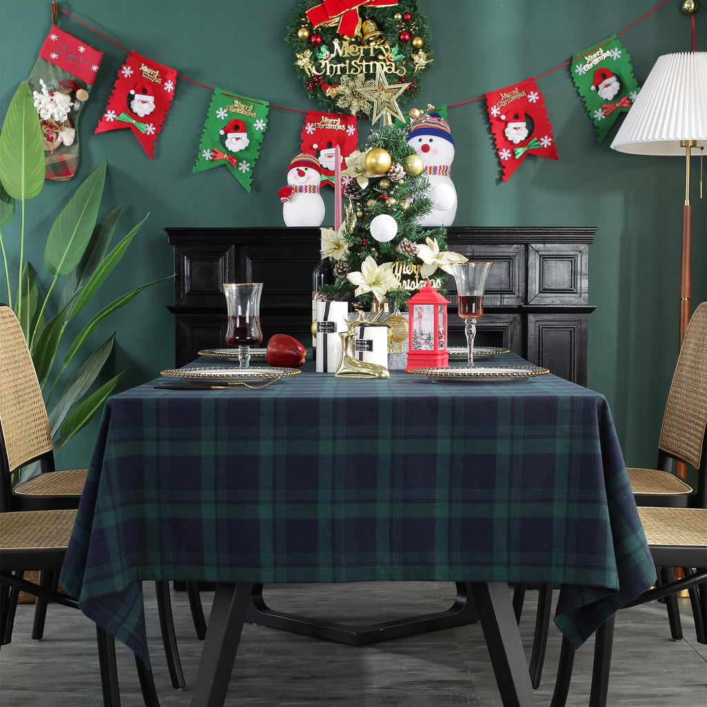 Dining Room Rectangle Fabric Tablecloth, British Style Plaid Print Tablecloth, Christmas & Holiday Table Cover.