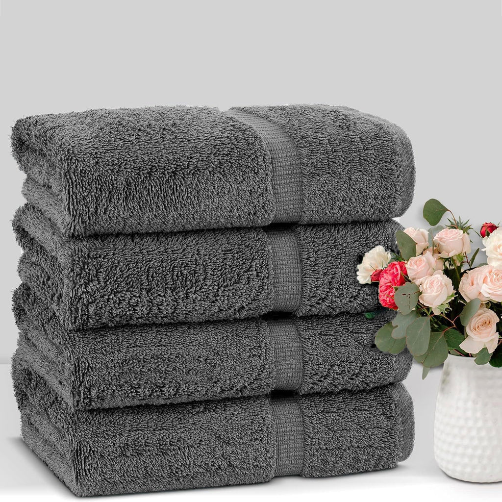 4 Piece Large Bath Towels, 100% Cotton Turkish Towels , Luxury Soft Absorbent Bath Towel Set, 27 x 54 Inches, Dark