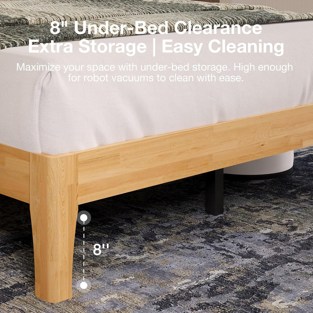 Queen Bed Frame with 3-Level Adjustable Storage Headboard, Solid Wood Platform Bed Frame with Slats, No Box Spring