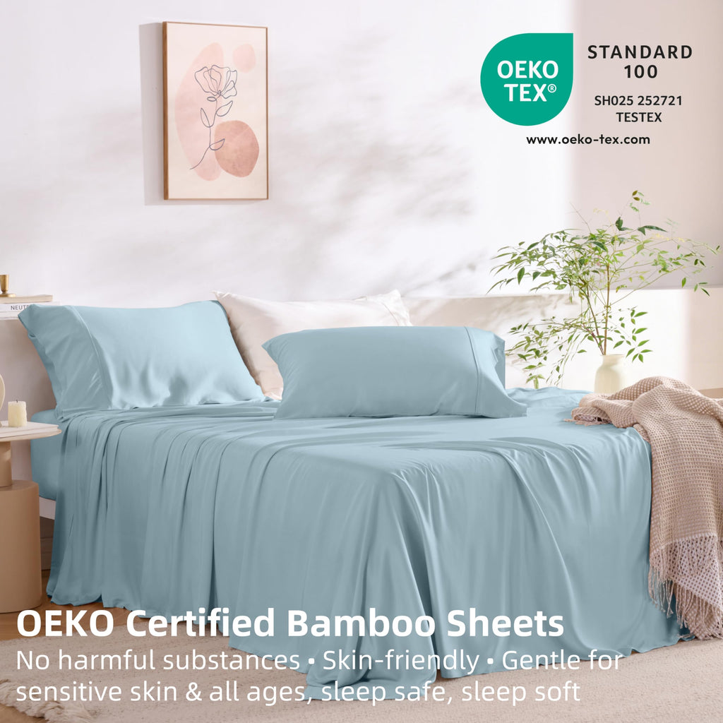 Split King Bamboo Rayon Sheets, Soft Cooling Sheets Stay in Place