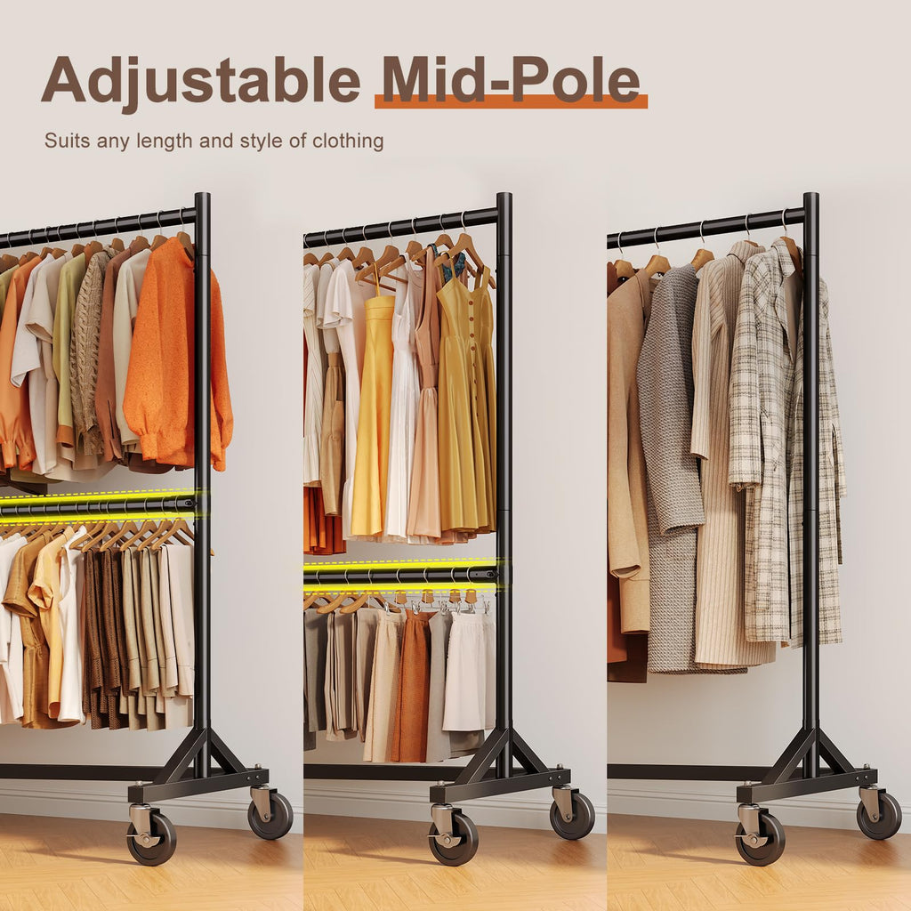 Z Rack, Clothes Rack Hold 550LB Adjustable Height Double Rod Black