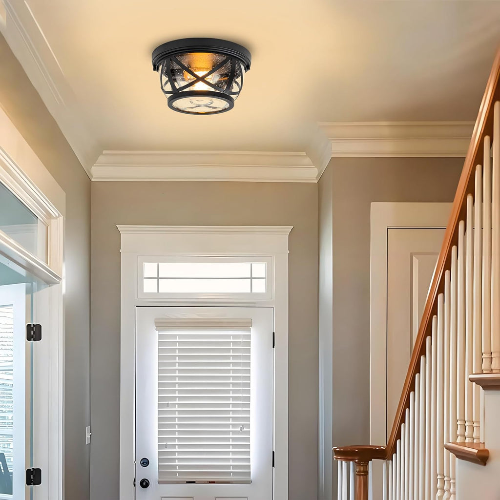 Flush Mount Ceiling Light Fixture Black, 2-Light Modern Farmhouse Porch Light Ceiling Mount for Outdoor