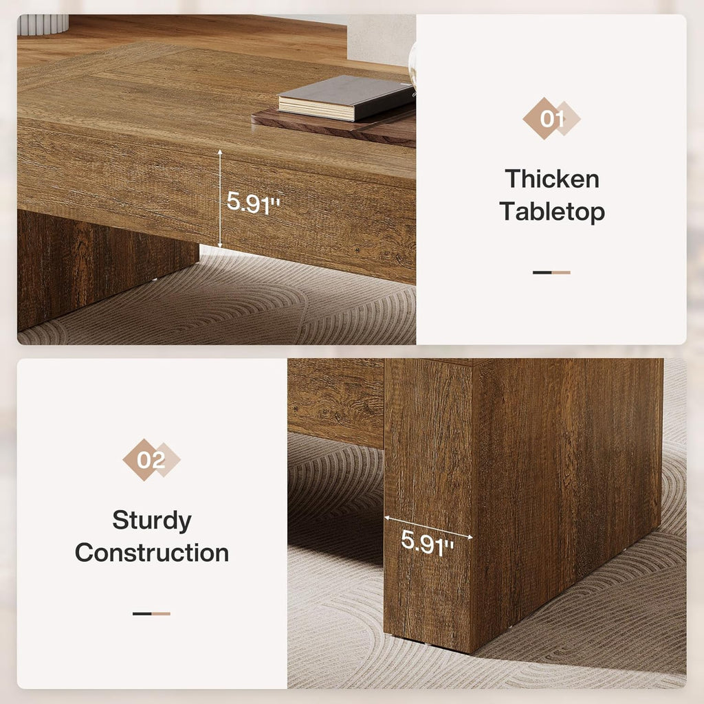Rectangular Coffee Table, 51-Inch Farmhouse Accent Center Cocktail Tea Table with Sturdy Base