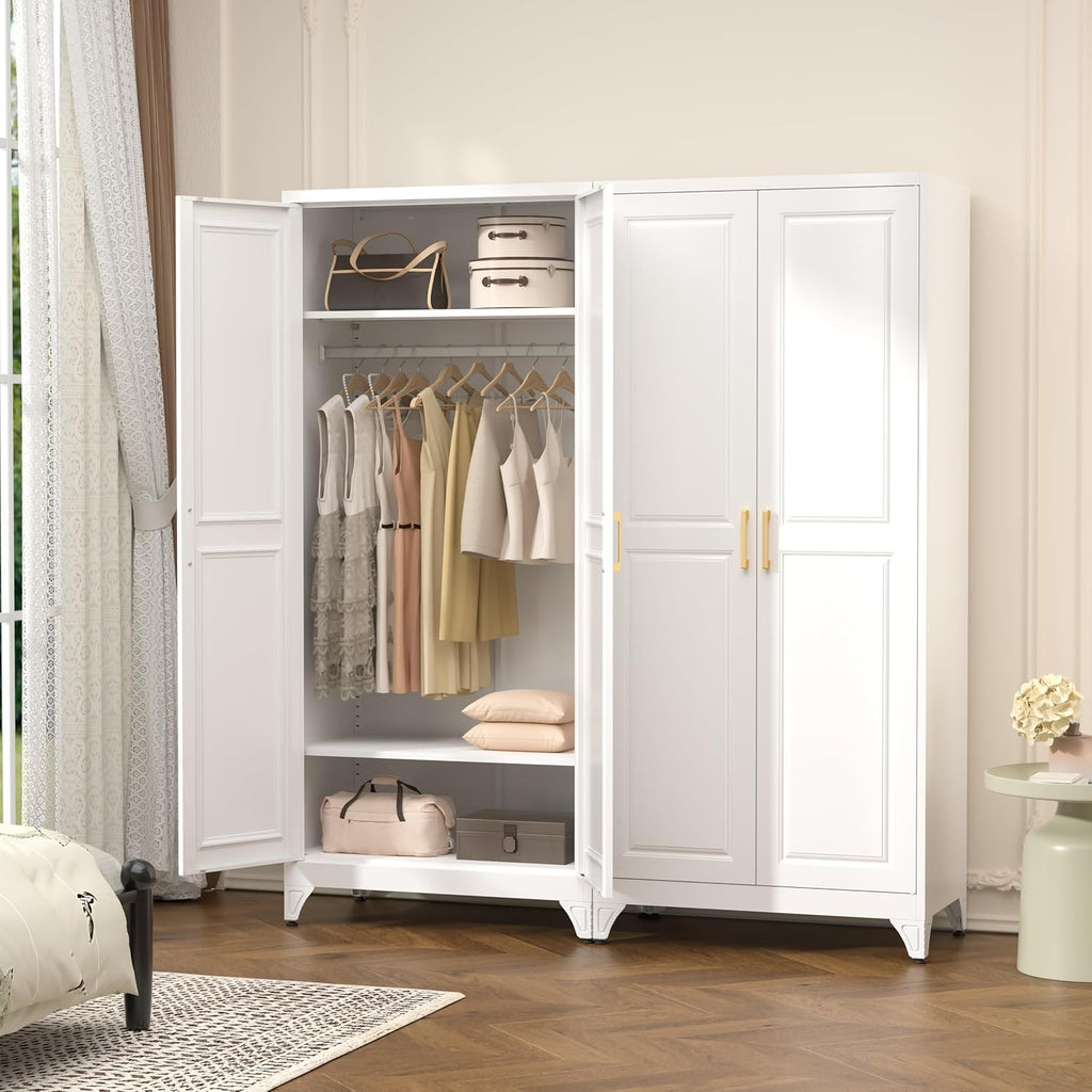 71" Metal Armoire Wardrobe Closet with Doors and Adjustable Shelves | Tall Freestanding Wardrobe Cabinet for Clothes