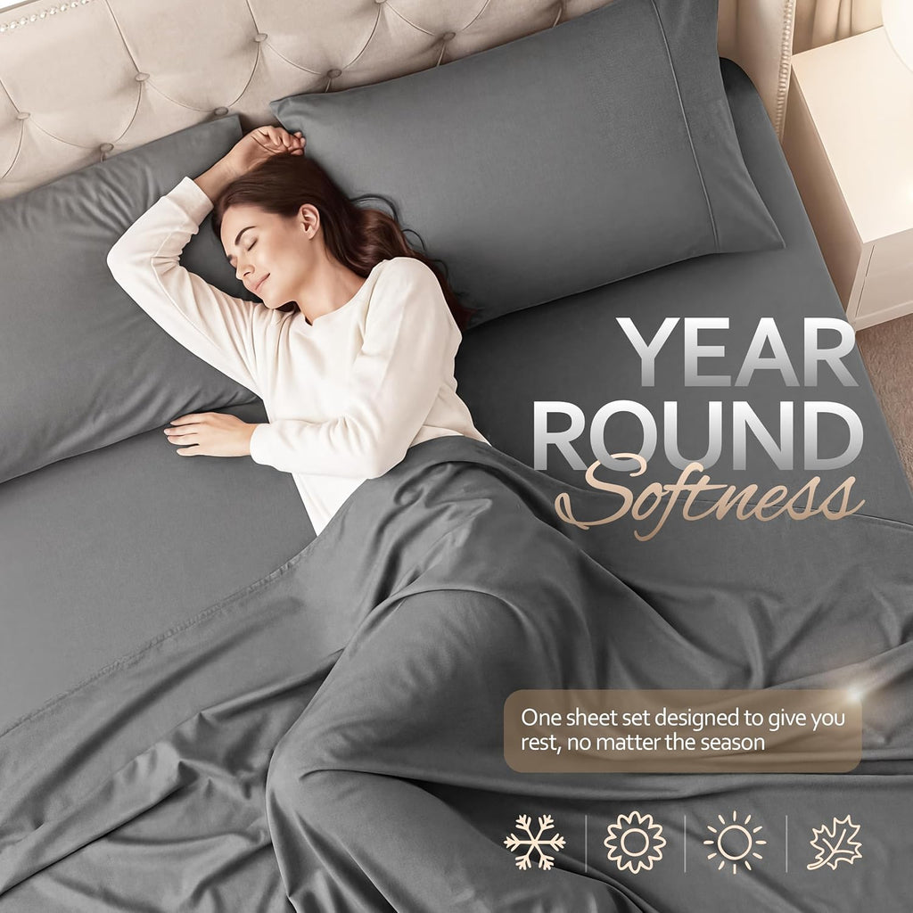 4 Piece Sheet Set, Extra Soft Cooling & Breathable Microfiber, Includes 1 Flat Sheet, 1 Fitted Sheet & 2
