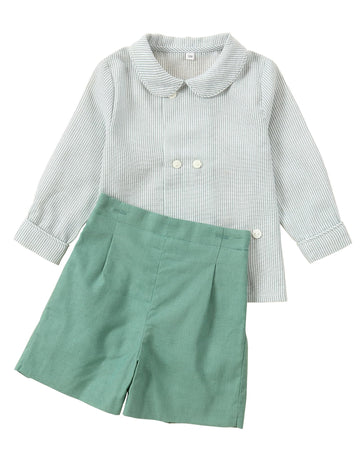 Toddler Baby Boys' Clothing Sets Vintage Fall Boy Clothes Long Sleeve Button Down Shirts Pants Set with Peter Pan