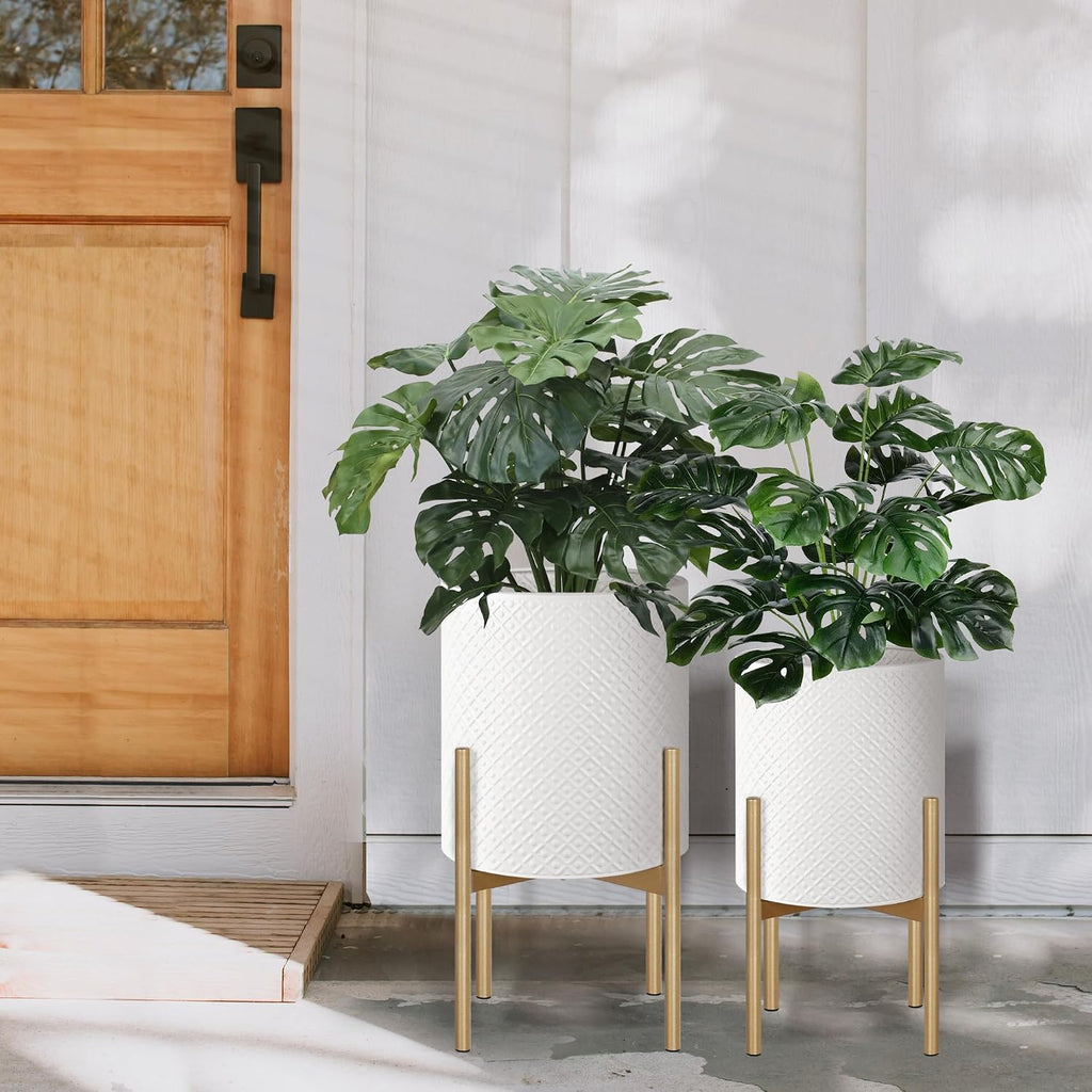 Planters for Indoor Plants Set of 2 Modern Metal Planter with Stand | Outdoor Decorative Planter Pots , Garden