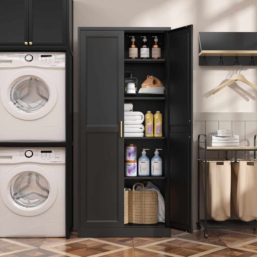 71"Metal Pantry Storage Cabinet with Doors & 4 Adjustable Shelves | Kitchen Pantry Cabinet,Black Kitchen Cabinet with