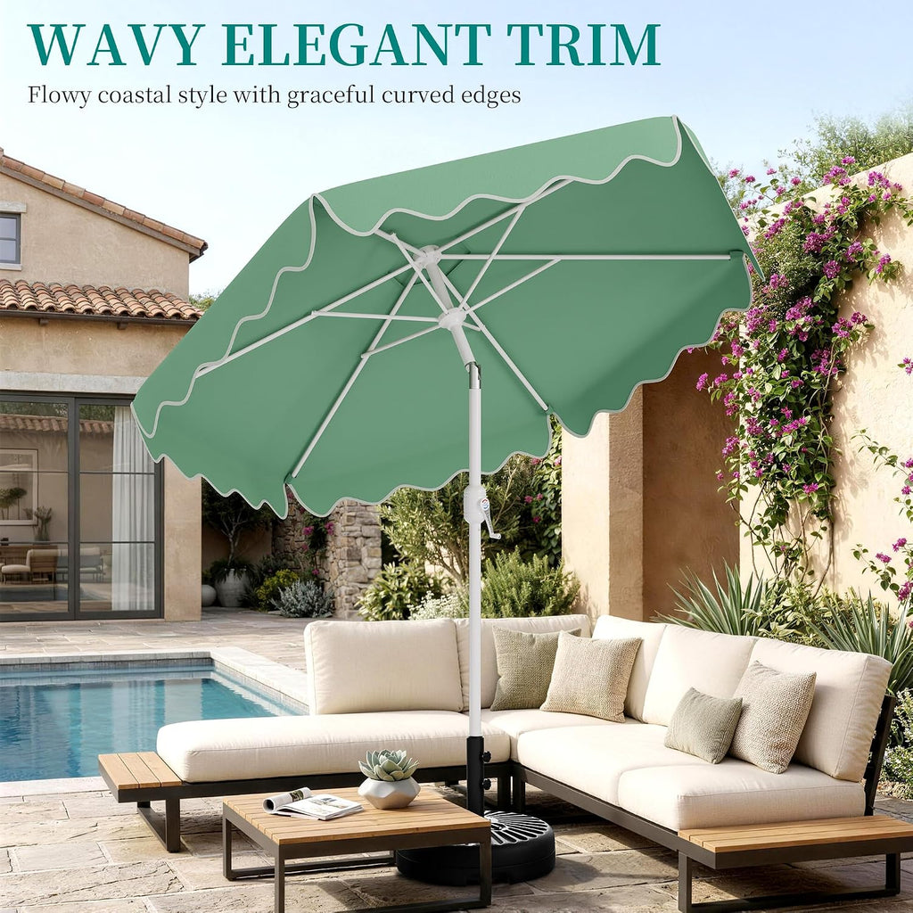 Patio Umbrella with Wavy Trim, UV-Fade-Resistant Canopy, Crank & Tilt - Pale Green 7.5ft