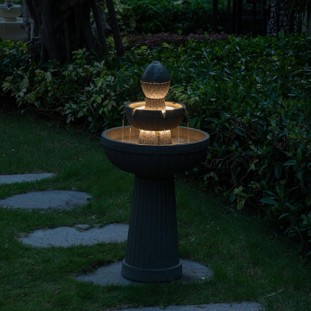 37.80” H Outdoor Water Fountain Made with Eco-Friendly Recyclable Materials, Polyethylene Cascading Waterfall Water