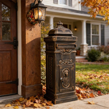 Copper Mailbox, Large Lockable Package Drop Box with Roman Statue, Rustproof Cast Aluminum Mail Boxes Mount Design