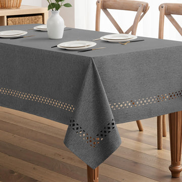 Grey Rectangle Tablecloth with Decorative Cutouts 52x70 Inch