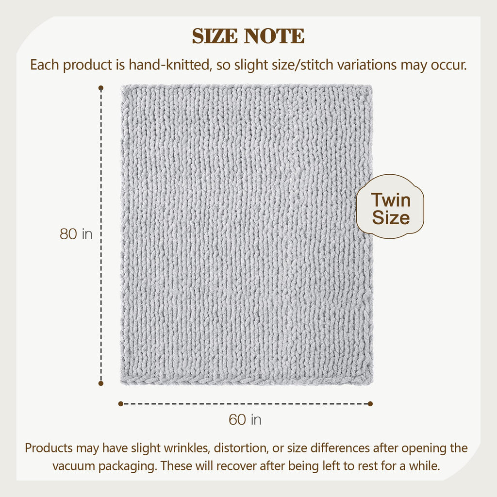 Chunky Knit Throw Blanket 60" x 80", 100% Hand Made, Grey