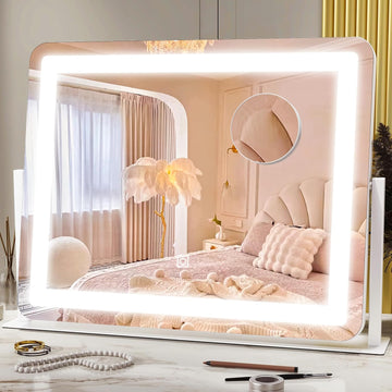 22"x17" Vanity Mirror with Lights, LED Makeup Mirror with 3 Color Modes & Dimmable Touch Control, 360 Rotation