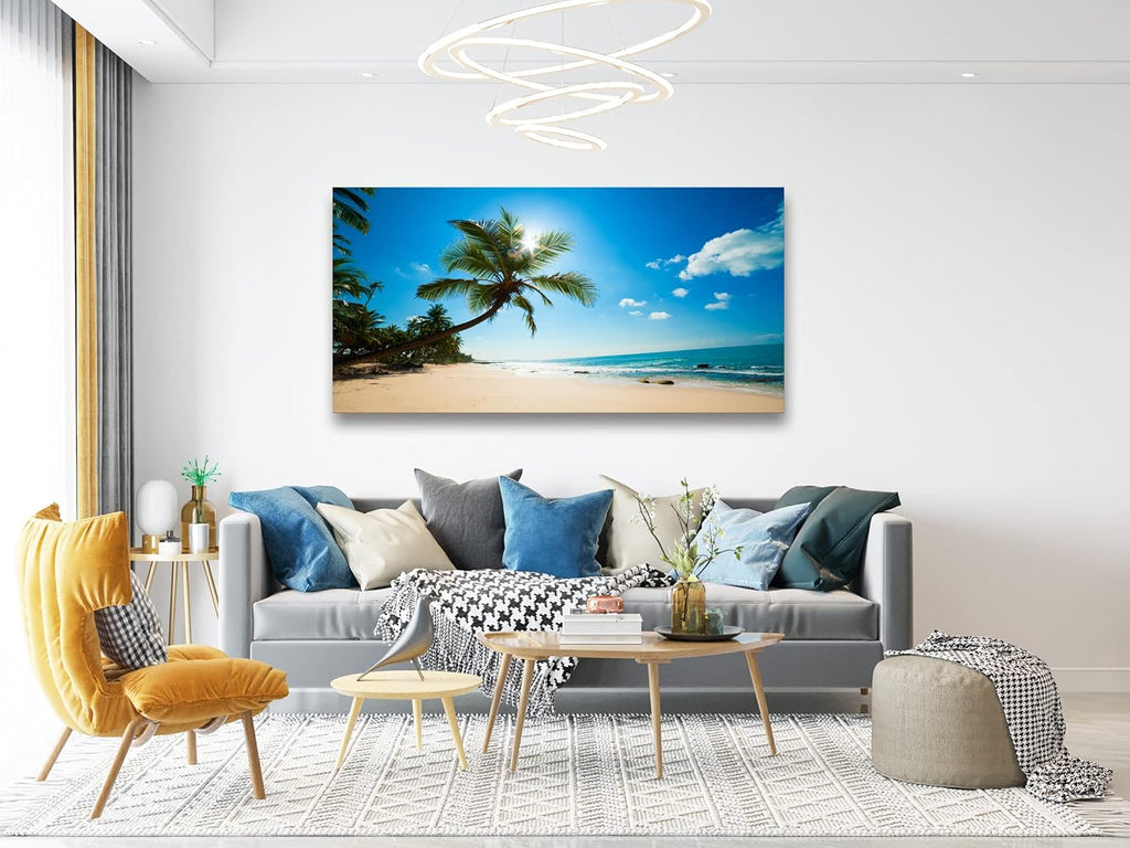 ARX0662 Large Canvas Wall Art Summer Ocean Waves Prints Coconut Trees Beach Seascape Painting Hawaii Sea Nature