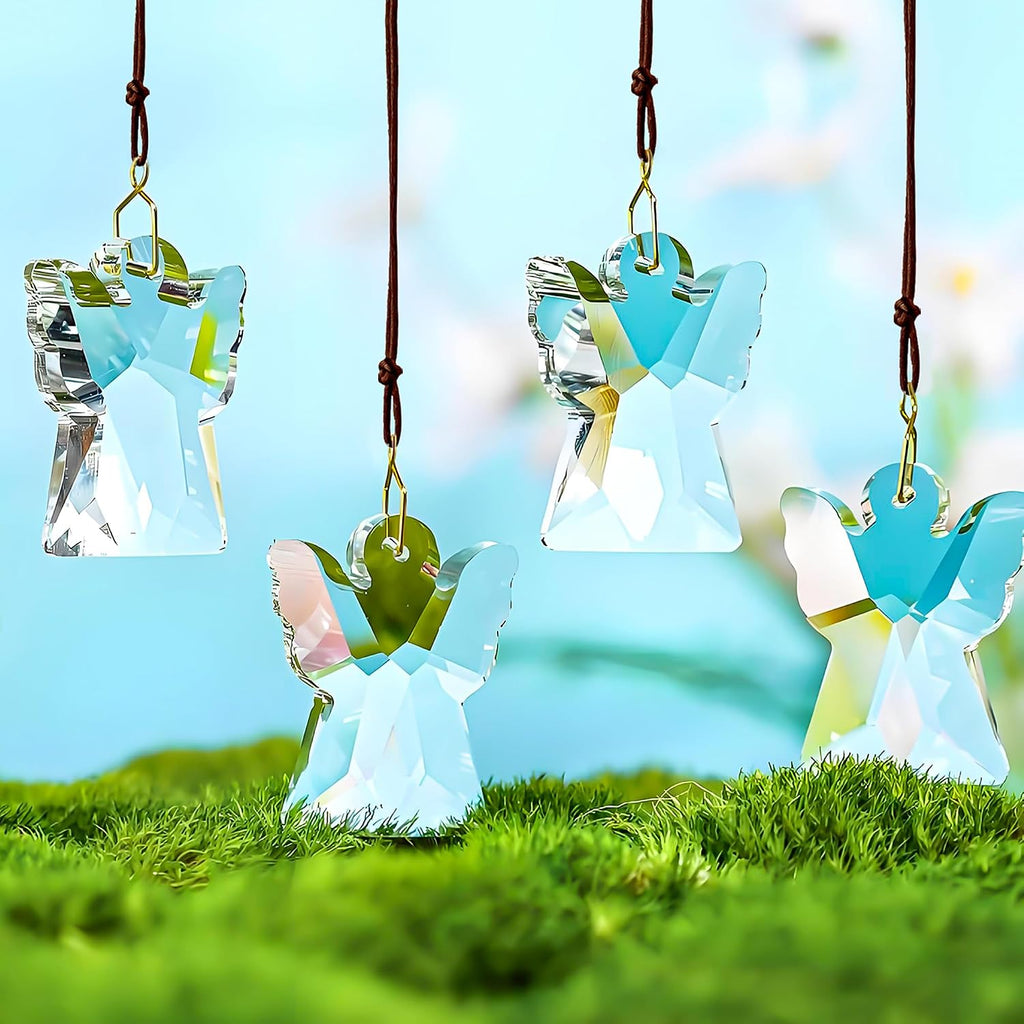 12 Pcs Clear Crystal Angel Prisms Chandelier Window Hanging Decor - Clear Glass Angel Prism Suncatcher Rainbow