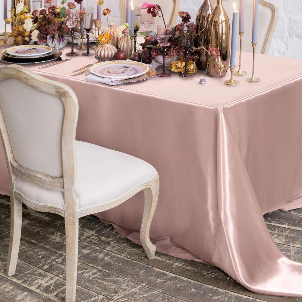 2 Pack Satin Rectangular Tablecloth, 102 x 58 Inches, Rose Gold
