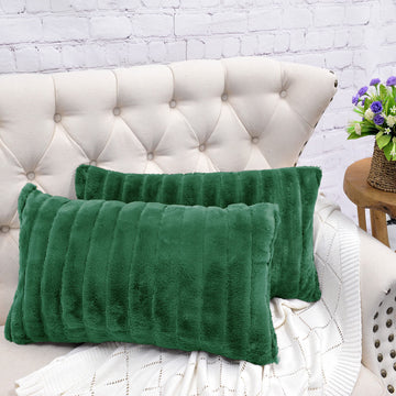 Striped Faux Fur Decorative Lumbar Throw Pillow Covers with Sherpa Back 14" x 26" Set of 2, Plush Luxury Rectangular