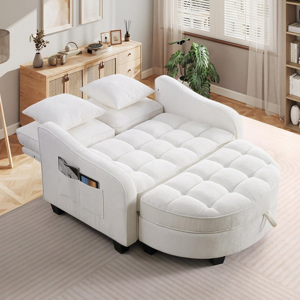 Oversized Chaise Lounge Chair Indoor with Ottoman, Chenille Tufted Comfy Loveseat Sofa Chair with Adjustable