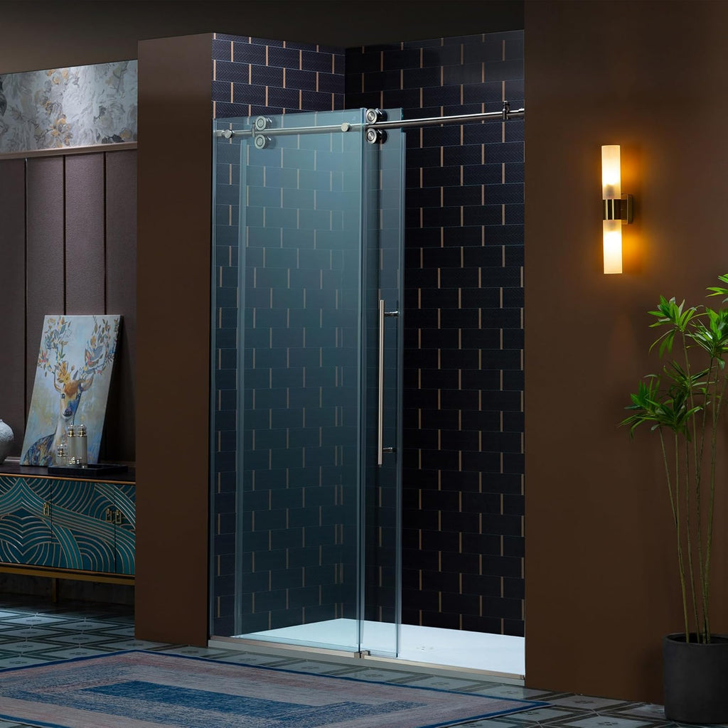56-60" W x 80" H Frameless Single Sliding Shower Door with Double Rollers
