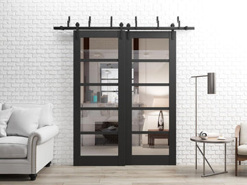 Slab Barn Door Panel | Quadro 4522 Matte Black with Clear Glass | Sturdy Finished Doors | Pocket Closet Sliding-30 x