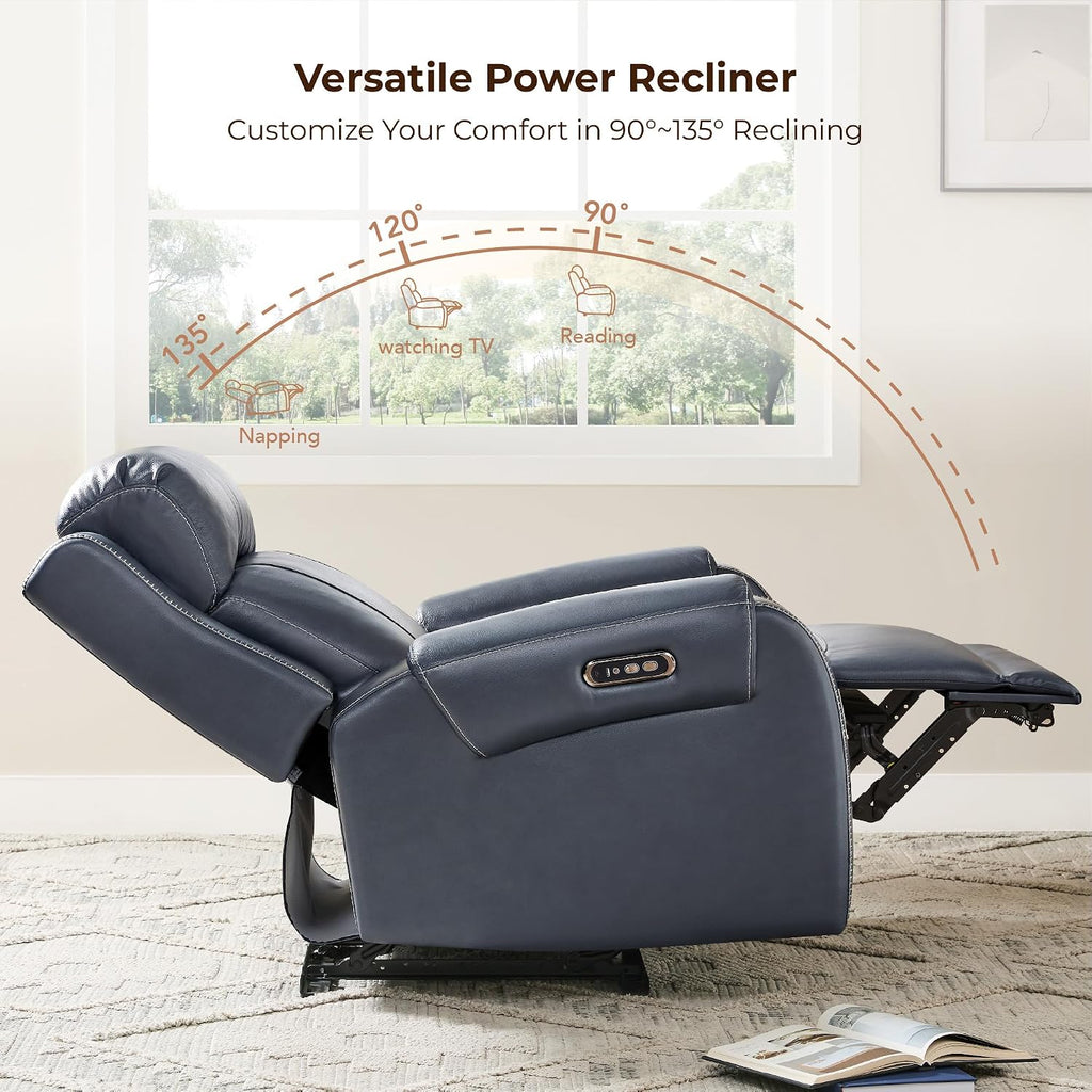 Genuine Leather Power Recliner Chair for Adults, Electric Wall Hugger Recliner with Adjustable Power Headrest &