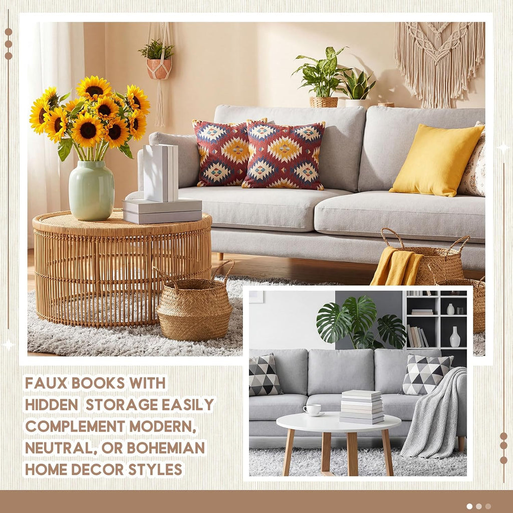 9 Pcs Faux Decorative Book Box Set Decor, Linen Fake Book with Hidden Storage, Magnetic Aesthetic Coffee Tables