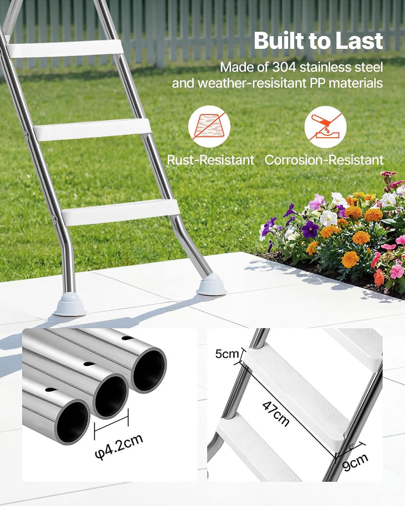 Above Ground Pool Ladder, Stainless Steel A-Frame Swimming Pool Stairs for 49.2 in High Wall, 300 lbs Capacity Heavy