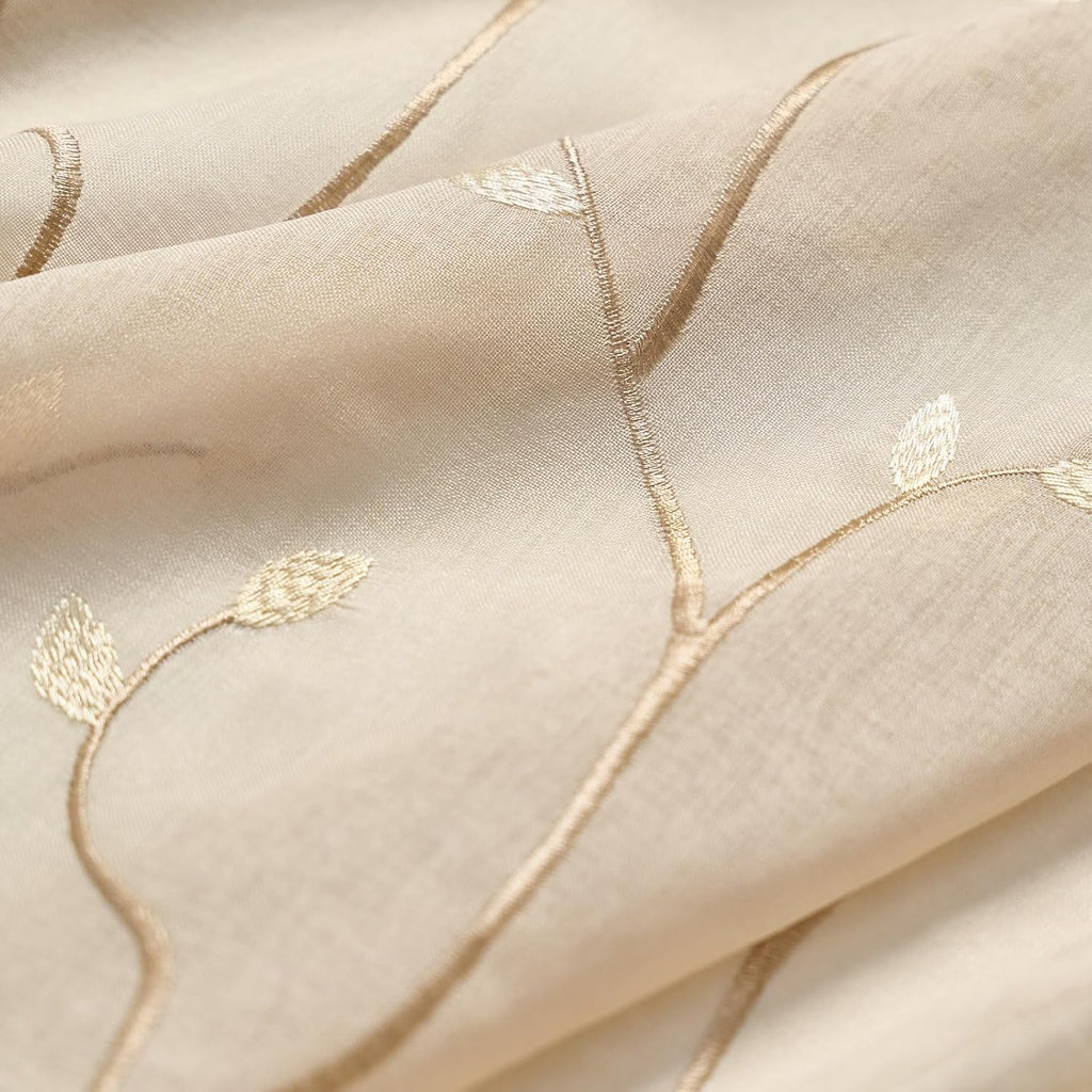 Sheer Curtains for Bedroom Leaf Embroidered Semi Sheers for Living Room Botanical Embroidery Voile