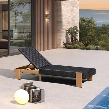 Patio Lounge Chair PU Leather Chaise Lounge Chairs 1PC, Black | Handwoven PU leather for less cracking peeling