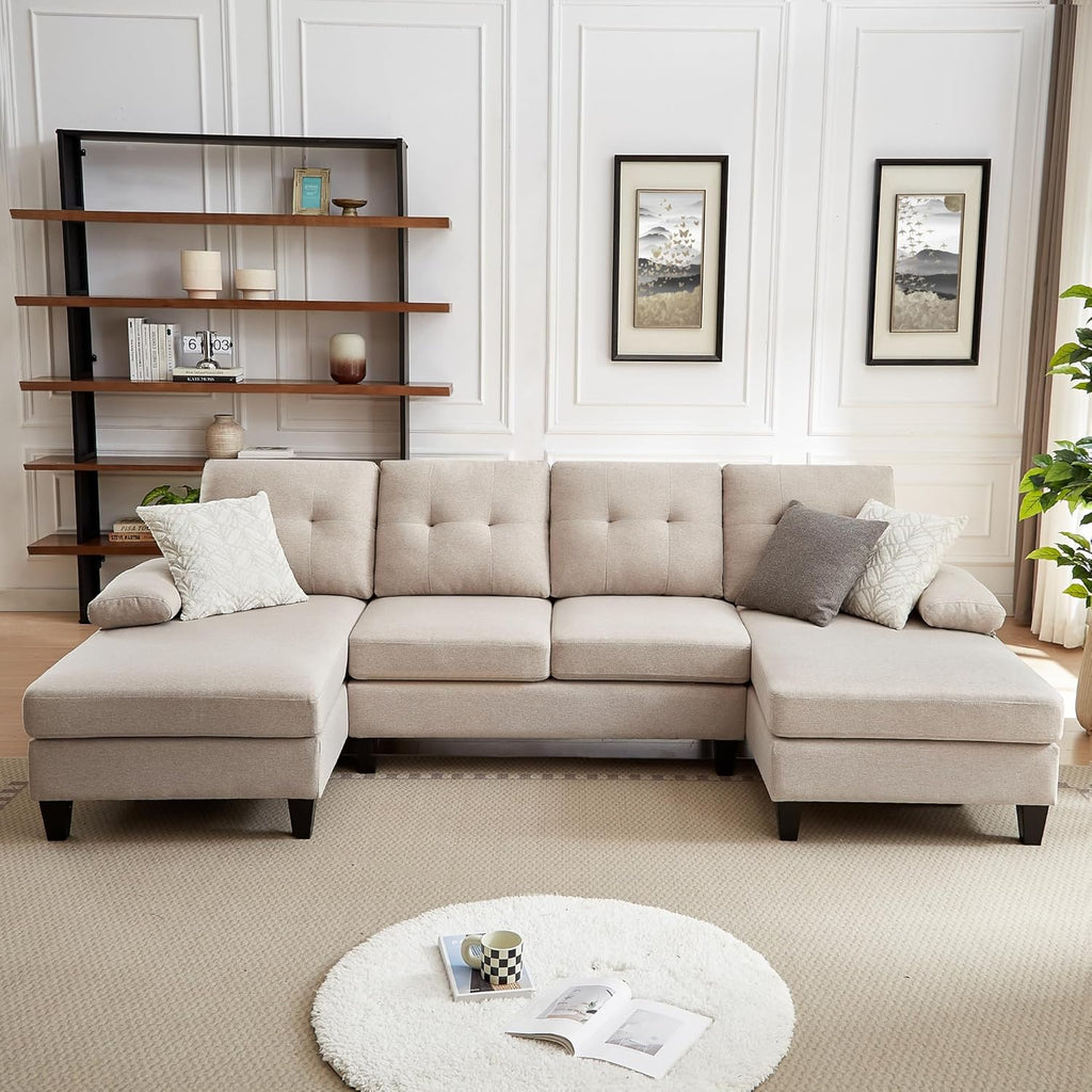111" Sectional Couch for Living Room, Modern Polyester Fibre U Shaped Sofa Couches with Double Chaise