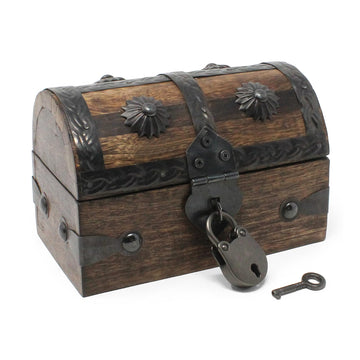 Keepsake Wooden Treasure Chest with Antique Jewelry Lock and Key (Small 5x3x3.25) - Decorative Box, Pirate Wooden