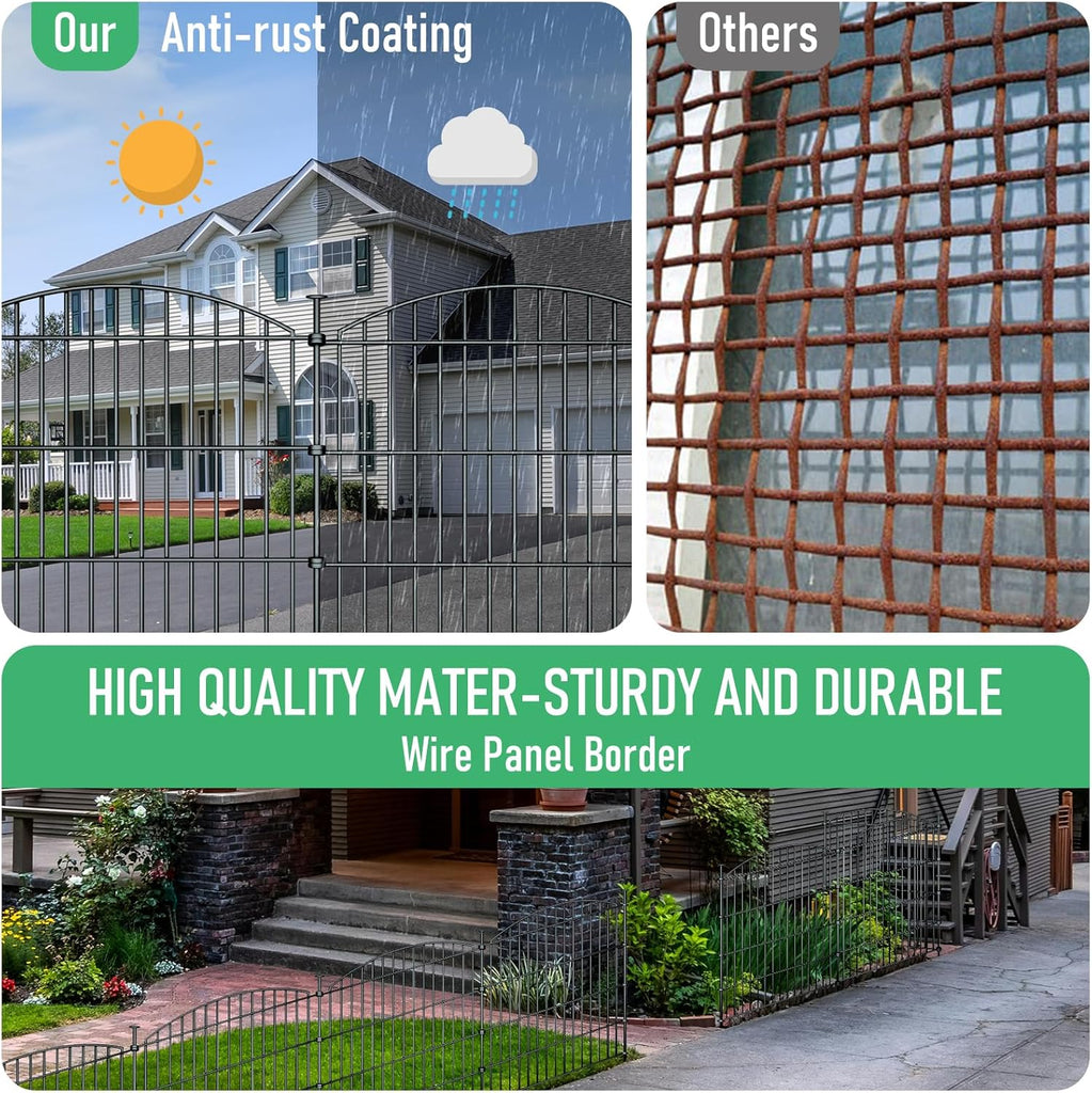 10 Panels Garden Fence Dog Fence Outdoor for Yard, 32in H x 23.6ft L Rustproof Metal Fencing with Ground Stakes | No