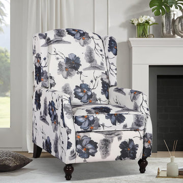 Wingback Recliner Chair - Tufted Arm Chair Recliner - Fabric Push Back Single Sofa Adjustable Backrest (Blue Floral)