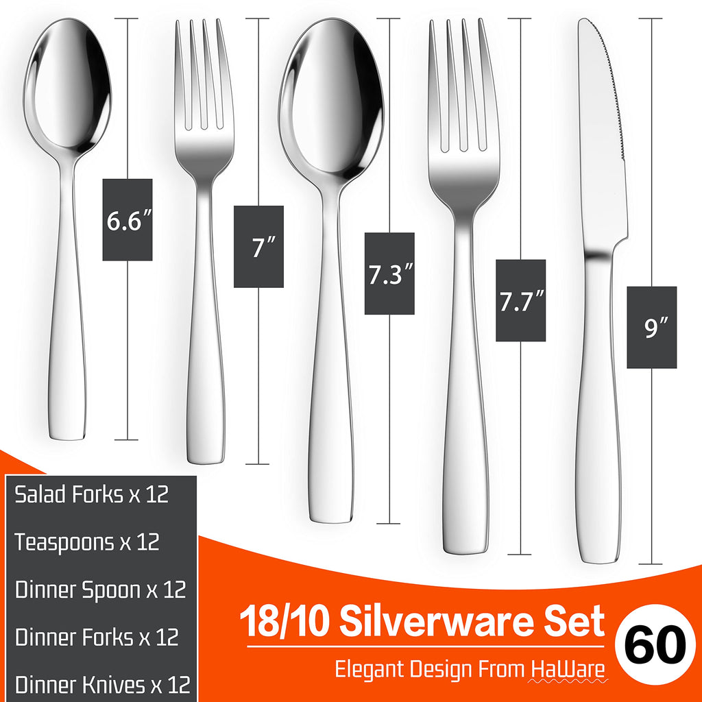 18/10 Stainless Steel Flatware, 60-Piece Silverware Set for 12