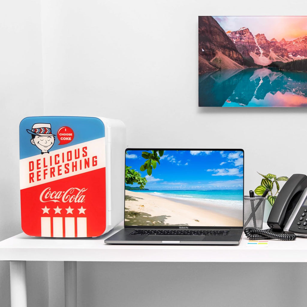 Retro Mini Fridge for Bedroom - Car, Office Desk & College Dorm Room - 10L/12 Can Small Refrigerator - AC/DC 12V