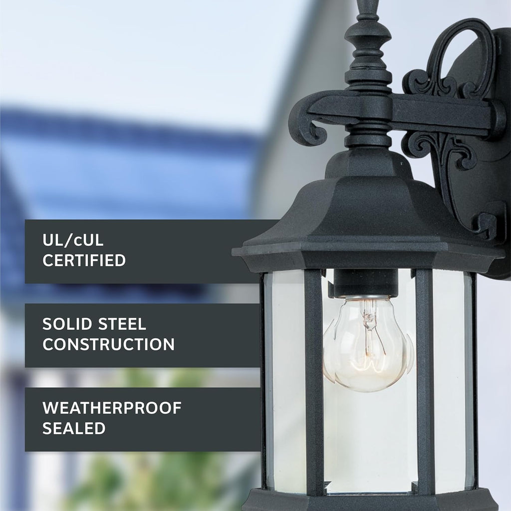 Devonshire Outdoor Light Fixture, 14 Inch Exterior Wall Lantern Sconce for Front Door, Patio and Porch, Black, 2961-BK