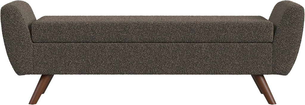 60" Modern Storage Bench with Wood Legs - Dark Brown Boucle