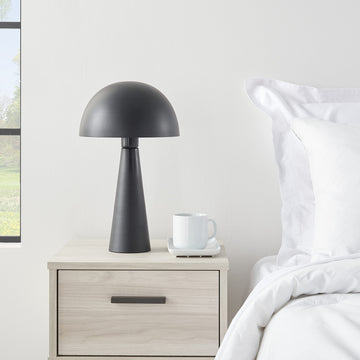 Home 16" Matte Black Metal Mushroom Table Lamp, Modern, Retro, Desk Light, Dining, Office, Entryway