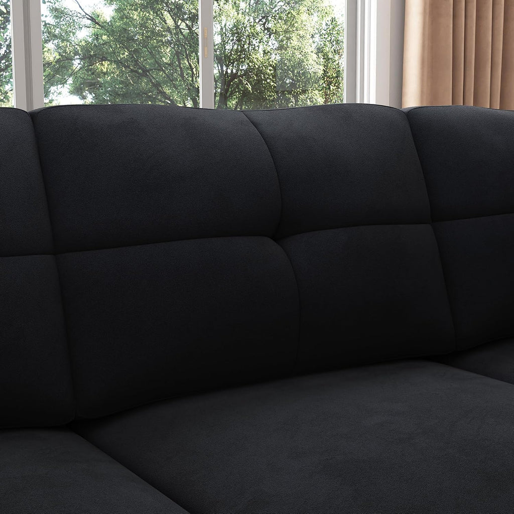 Convertible Sectional Sofa L Shaped Couch for Small Apartment Reversible Sectional Couch ,Velvet Black